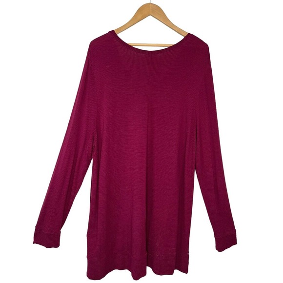 Adrianna Papell Textured Long Sleeve Tunic Soft V Neck Burgundy Glow XXL - Picture 11 of 12